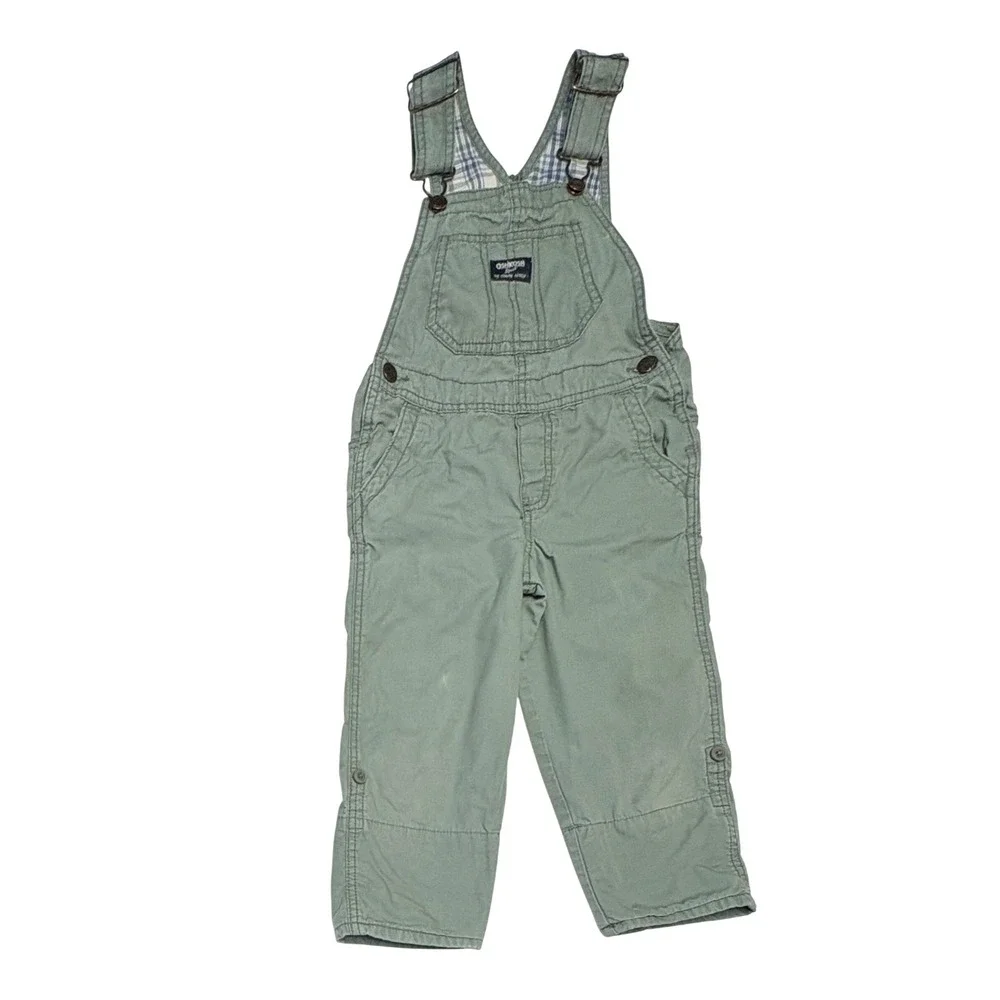OshKosh B'gosh Olive Green Adjustable Tab Hem Overalls 4T Toddler Casual